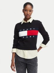 Tommy Jeans Sweter Flag DW0DW22930 Czarny Regular Fit. Czarne swetry Tommy Jeans, l, bez wzorów, z bawełny, bez ramiączek. Za 409.99 zł.