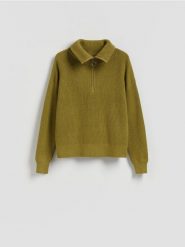 Sweter z wiskozą - ciemnozielony. Zielone swetry Reserved, l, bez wzorów, z dzianiny, bez ramiączek. W wyprzedaży za 99.99 zł.