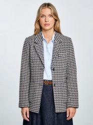 Marynarka damska slim w pepitkę z dodatkiem wełny Neida 000. Brązowe marynarki i żakiety BIG STAR, l, bez wzorów, z materiału, eleganckie, bez ramiączek. W wyprzedaży za 329.99 zł.