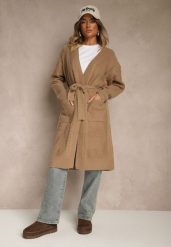 Brązowy Tłoczony Kardigan z Wełną o Kroju Bez Zapięć z Paskiem Dorrive. Brązowe swetry Renee, bez wzorów, z dzianiny, bez ramiączek. Za 99.99 zł.