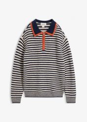 Sweter ze strukturalnej dzianiny ze stójką. Niebieskie swetry bonprix, bez wzorów, z dzianiny, bez ramiączek. Za 109.99 zł.