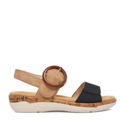 Sandały Remonte. Brązowe sandały Remonte, bez wzorów, bez obcasa, na płaskiej podeszwie, bez zapięcia. Za 349.99 zł.