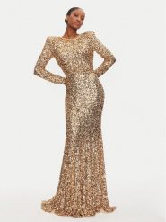 Elisabetta Franchi Sukienka wieczorowa AB-759-47E2-V860 Złoty Regular Fit. Żółte sukienki Elisabetta Franchi, bez wzorów, z syntetyku, wizytowe, bez kołnierzyka, bez ramiączek. Za 4,049.00 zł.