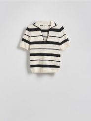 Bawełniany sweter polo - wielobarwny. Swetry Reserved, l, bez wzorów, z bawełny, bez ramiączek. Za 179.99 zł.