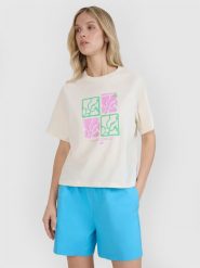 4F T-shirt oversize z nadrukiem damski - biały XL. Białe t-shirty sportowe 4f, s, bez wzorów, z bawełny, bez ramiączek. Za 59.99 zł.