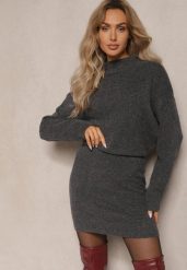 Ciemnoszara Prosta Spódnica z Dzianiny z Domieszką Wełny z Gumką w Talii Parilae. Szare spódnice Renee, na co dzień, bez wzorów, z dzianiny, eleganckie, mini, koszulowe. W wyprzedaży za 87.99 zł.