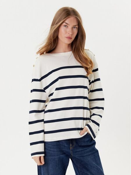 Tommy Hilfiger Bluzka Gold Button WW0WW45760 Écru Relaxed Fit. Białe bluzki Tommy Hilfiger, m, bez wzorów, z bawełny, bez kołnierzyka, bez ramiączek. Za 209.99 zł.