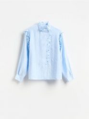 Koszula z lyocellem - jasnoniebieski. Niebieskie koszule Reserved, l, bez wzorów, z lyocellu, bez kołnierzyka, bez ramiączek. Za 149.99 zł.