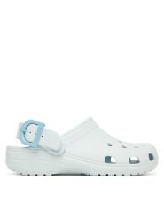 Crocs Klapki Classic Enamel Buckle Clog 213347 Niebieski jasny. Niebieskie klapki Crocs, bez wzorów, z tworzywa sztucznego, bez obcasa, bez zapięcia. Za 259.99 zł.