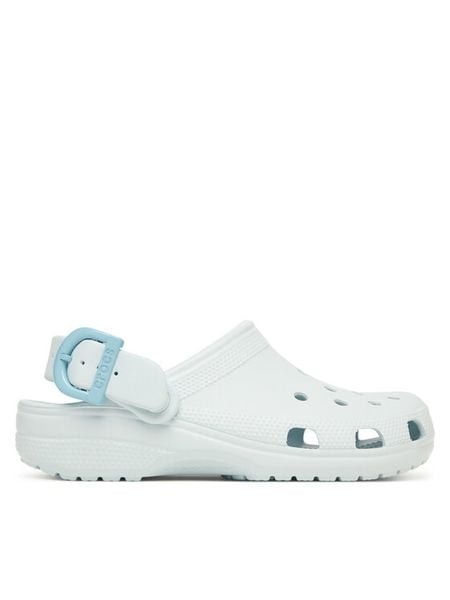 Crocs Klapki Classic Enamel Buckle Clog 213347 Niebieski jasny. Niebieskie klapki Crocs, bez wzorów, z tworzywa sztucznego, bez obcasa, bez zapięcia. Za 259.99 zł.