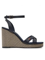 Tommy Hilfiger Sandały Im Raffia Sandal FW0FW08224 Granatowy. Niebieskie sandały Tommy Hilfiger, bez wzorów, ze skóry, bez obcasa, na koturnie, bez zapięcia. Za 369.99 zł.