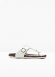 Klapki japonki. Białe klapki bonprix, bez wzorów, z denimu, bez obcasa, bez zapięcia. Za 109.99 zł.