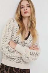 Morgan sweter z domieszką wełny damski kolor beżowy lekki. Brązowe swetry Morgan, l, bez wzorów, z materiału, bez ramiączek. W wyprzedaży za 229.99 zł.