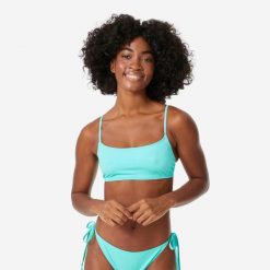 Góra kostiumu kąpielowego damska Roxy Braletka. Niebieskie bikini Roxy, bez wzorów, z tkaniny, sportowe. Za 79.99 zł.