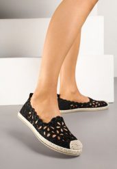 Czarne Ażurowe Espadryle z Plecionym Noskiem Merovianna. Czarne espadryle Renee, w ażurowe wzory, klasyczne, bez obcasa. W wyprzedaży za 43.99 zł.