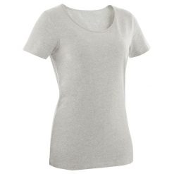 Koszulka z krótkim rękawem damska Nyamba Gym & Pilates 100. Szare t-shirty sportowe DOMYOS, l, bez wzorów, z bawełny, bez ramiączek, na fitness i siłownię. Za 19.99 zł.