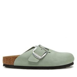 Klapki Birkenstock. Zielone klapki Birkenstock, bez wzorów, bez obcasa, bez zapięcia. Za 769.99 zł.