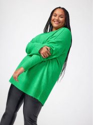 ONLY Carmakoma Sweter 15296177 Zielony Regular Fit. Zielone swetry Only Carmakoma, bez wzorów, z syntetyku, bez ramiączek. Za 129.99 zł.