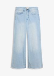Jeansy ze stretchem wide leg, high waist. Niebieskie jeansy bonprix, bez wzorów, z jeansu, z podwyższonym stanem. Za 107.99 zł.