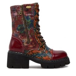 Botki Laura Vita. Czerwone botki LAURA VITA, bez wzorów, bez obcasa, na słupku, bez zapięcia. Za 359.99 zł.