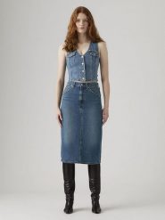 Levi's Spódnica dżinsowa w kolorze niebieskim rozmiar: W30. Niebieskie spódnice Levi's, na co dzień, s, z aplikacjami, z bawełny, klasyczne, midi, proste. Za 184.30 zł.