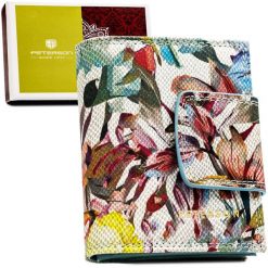 Mały, poręczny portfel damski ze skóry naturalnej w kwiatowy wzór - Peterson. Niebieskie portfele Peterson, bez wzorów, ze skóry. Za 109.99 zł.