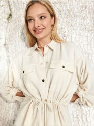 Koszula z lnem - kremowy. Białe koszule Sinsay, l, bez wzorów, z bawełny, bez kołnierzyka, bez ramiączek. Za 69.99 zł.