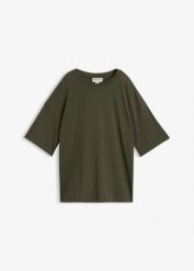 Luźny T-shirt z mieszanki bawełny. Zielone t-shirty bonprix, bez wzorów, z bawełny, bez kołnierzyka, bez ramiączek. Za 39.99 zł.