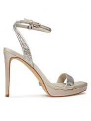 Guess Sandały Zach FLJZAC SAT03 Szary. Szare sandały Guess, z aplikacjami, z materiału, bez obcasa, na szpilce, bez zapięcia. Za 699.99 zł.