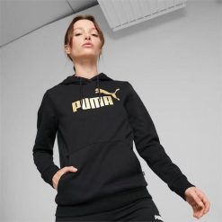 Bluza sportowa damska Puma ESS+ METALLIC LOGO. Czarne bluzy bez kaptura Puma, s, bez wzorów, bez kaptura. Za 179.99 zł.