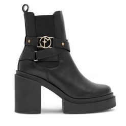 Botki Eva Minge. Czarne botki Eva Minge, bez wzorów, bez obcasa, na słupku, bez zapięcia. Za 399.00 zł.
