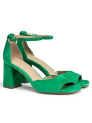 LLOYD Skórzane sandały w kolorze zielonym rozmiar: 39. Zielone sandały Lloyd, bez wzorów, z zamszu, z otwartym noskiem, bez obcasa, na koturnie, bez zapięcia. Za 263.53 zł.