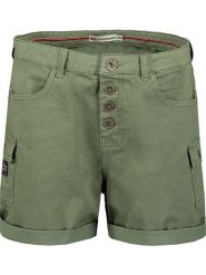 Geographical Norway Bermudy "Polla" w kolorze khaki rozmiar: L. Brązowe szorty Geographical Norway, z aplikacjami, ze skóry. Za 70.41 zł.