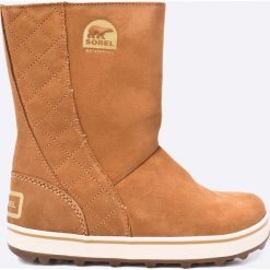 Sorel - Śniegowce. Brązowe botki Sorel, bez wzorów, z materiału, z okrągłym noskiem, bez obcasa, na obcasie, bez zapięcia. W wyprzedaży za 359.90 zł.