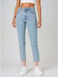 Monki Dżinsy - Slim fit - w kolorze błękitnym rozmiar: W26. Niebieskie jeansy Monki, z aplikacjami, ze skóry, klasyczne, z podwyższonym stanem. Za 60.99 zł.