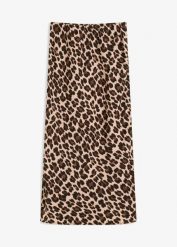 Spódnica midi z lejącej satyny. Brązowe spódnice bonprix, bez wzorów, z satyny, midi. Za 129.99 zł.