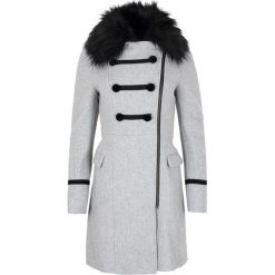 Wełniany płaszcz Naf Naf. Szare płaszcze NAF NAF, bez wzorów, z wełny, bez kaptura. Za 399.00 zł.