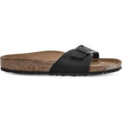 Birkenstock 040793 Black, klapki. Czarne klapki Birkenstock, bez wzorów, z materiału, bez obcasa, bez zapięcia. Za 239.00 zł.