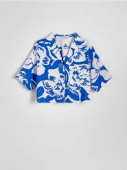 Koszula z wiskozą - niebieski. Niebieskie koszule Reserved, l, bez wzorów, z tkaniny, bez kołnierzyka, bez ramiączek. W wyprzedaży za 29.99 zł.