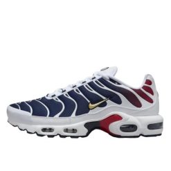 Buty do chodzenia dla dorosłych Air Max Plus PSG. Niebieskie buty treningowe Nike, bez wzorów, z materiału, bez zapięcia, trekkingowe, nike air max. Za 1,117.46 zł.