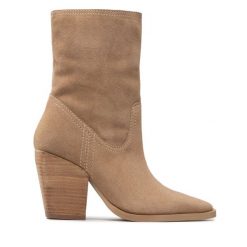 Kowbojki Simple. Brązowe botki Simple, bez wzorów, bez obcasa, na słupku, bez zapięcia. Za 299.99 zł.