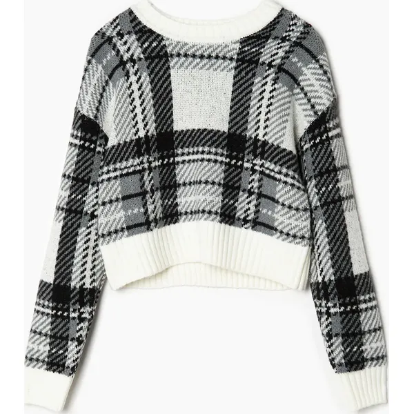 Sweter w kratę - Czarny. Czarne swetry Cropp, l, bez wzorów, z dzianiny, bez ramiączek. Za 99.99 zł.