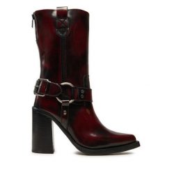 Botki Bronx. Czerwone botki Bronx, bez wzorów, bez obcasa, na słupku, bez zapięcia. Za 649.99 zł.