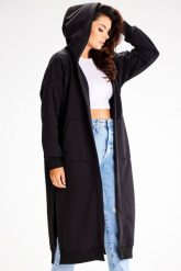 Niezapinana Długa Bluza z Kapturem - Czarna. Czarne bluzy Awama, l, bez wzorów, z bawełny, bez ramiączek, z kapturem. Za 228.90 zł.