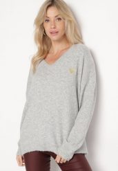 Szary Sweter z Wełną i Trójkątnym Dekoltem Zivida. Szare swetry Born2be, bez wzorów, z jeansu, eleganckie, bez ramiączek. W wyprzedaży za 118.99 zł.