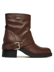 Guess Botki FLFIJI ELE10 Brązowy. Brązowe botki Guess, z aplikacjami, ze skóry, bez obcasa, na słupku, bez zapięcia. Za 639.99 zł.