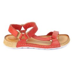 Olivier Sandały damskie barefoot-friendly Kallia skórzane czerwone 0782W. Czerwone sandały bez wzorów, biznesowe, bez obcasa, bez zapięcia. Za 367.89 zł.