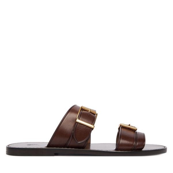 Klapki Polo Ralph Lauren. Brązowe klapki Polo Ralph Lauren, bez wzorów, bez obcasa, bez zapięcia. Za 1,499.00 zł.