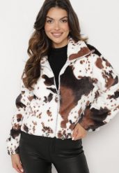Czarno-Biała Futerkowa Kurtka ze Ściągaczami i Kołnierzykiem w Animal Print Fortilia. Czarne kurtki Born2be, l, bez wzorów, z futra, eleganckie, bez kaptura. W wyprzedaży za 48.99 zł.