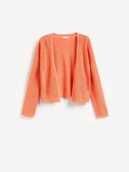 Ażurowy kardigan z bawełną - pomarańczowy. Brązowe swetry Reserved, l, w ażurowe wzory, z bawełny, bez ramiączek. Za 119.99 zł.